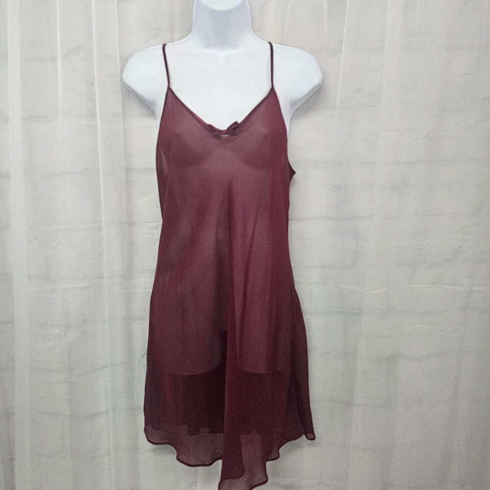 Secret Treasures Slip Dress Y2K Sheer Burgundy Whimsigoth Fairy Grunge Mini M